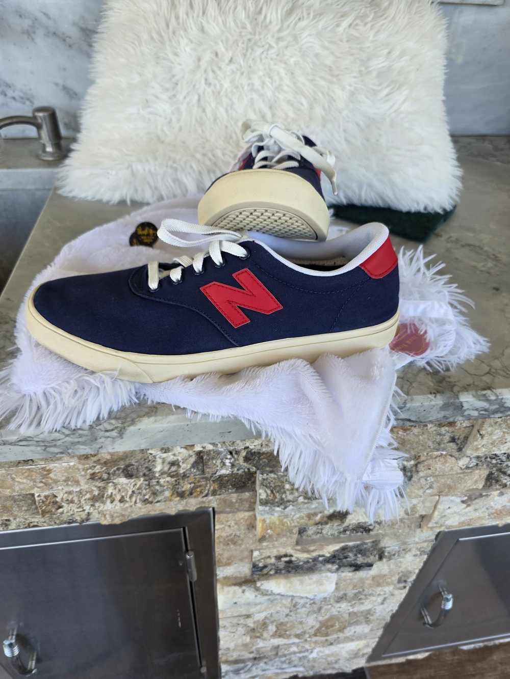 New Balance Navy Canvas Sneakers with Red Logo